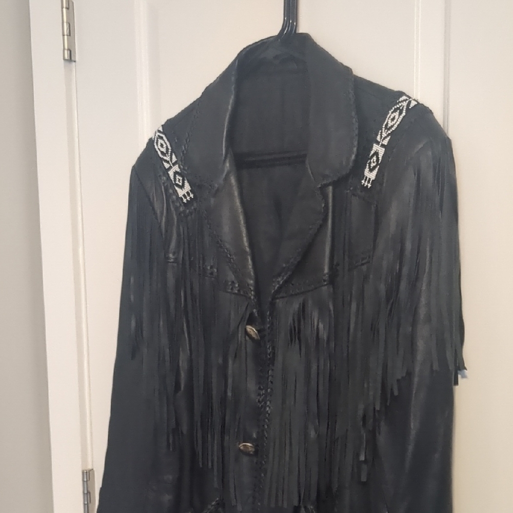 Black Fringe Leather Jacket